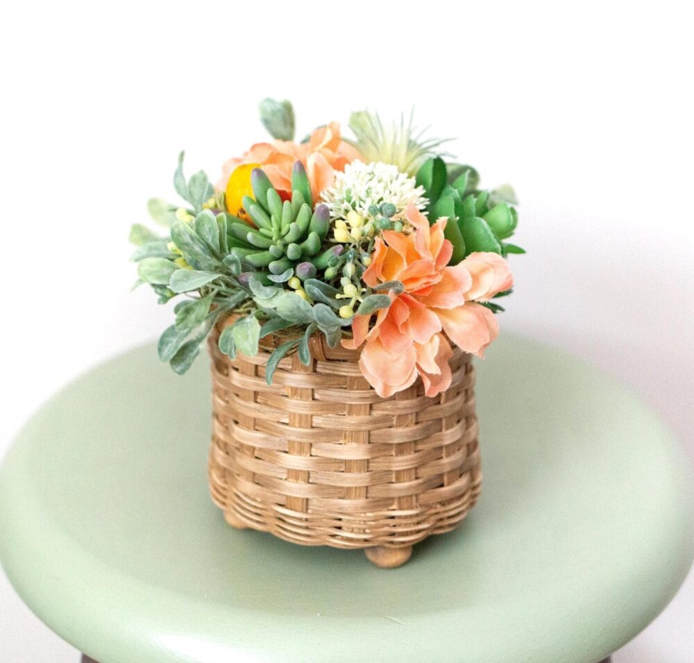 Mother's Day Floral Gift, Faux Flower Arrangement Centerpiece in Decorative Basket, Mixed Flowers Bouquet, Gift For Home, Wedding Decor