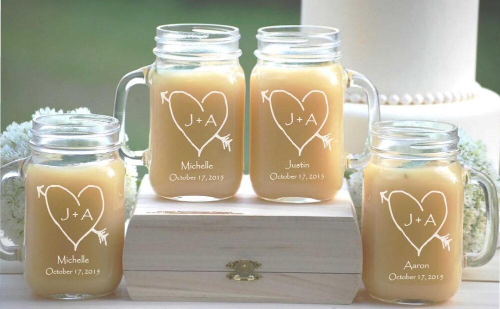 Wedding Party Gifts, Set Of 6, Personalized Mason Jar Mugs, Favors, Bridesmaid Gift, Groomsmen Glasses