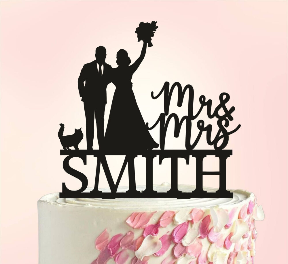 Wedding Cake Topper With Cats, Cats Topper, Couple Wedding Cake Cats, Cat Silhouette Two Cats