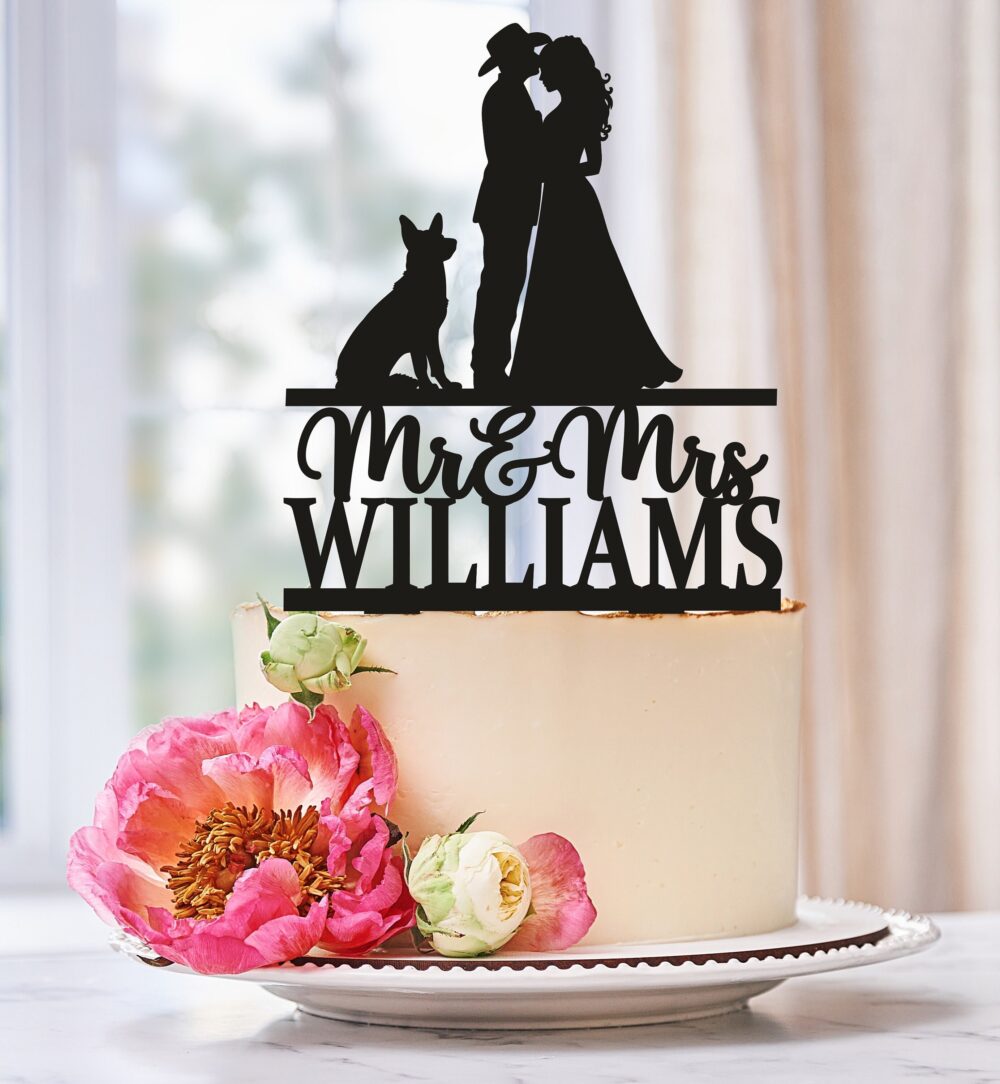 Western Wedding Cake Topper, Cowboy Country Mr & Mrs Cake Topper, Personalized Topper 590