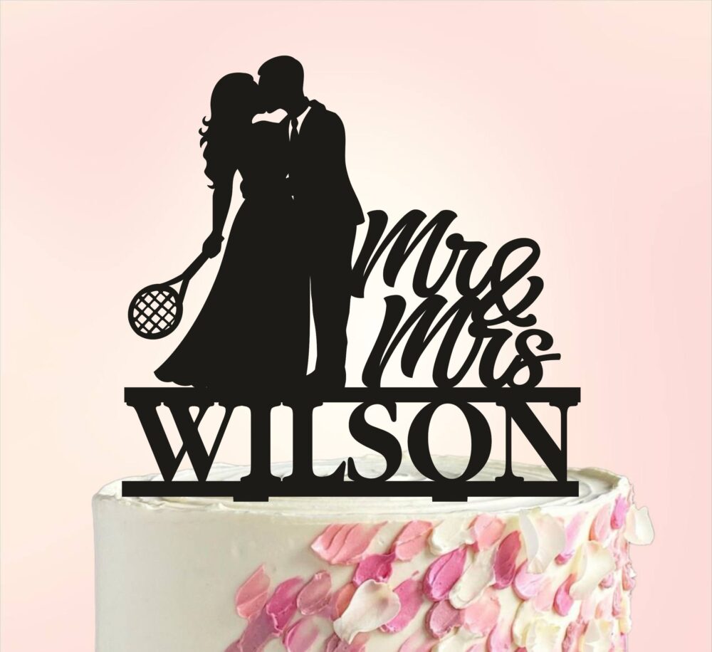 Tennis Wedding Cake Topper, Sport Topper With Racket, Court Cake Topper, Glitter Topper
