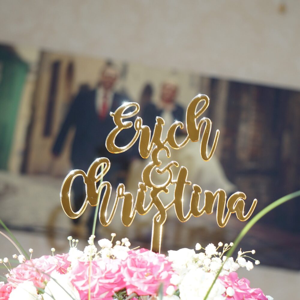 Gold Wedding Cake Topper Mirror Wedding Couple Cake Topper Groom Bride Names Custom