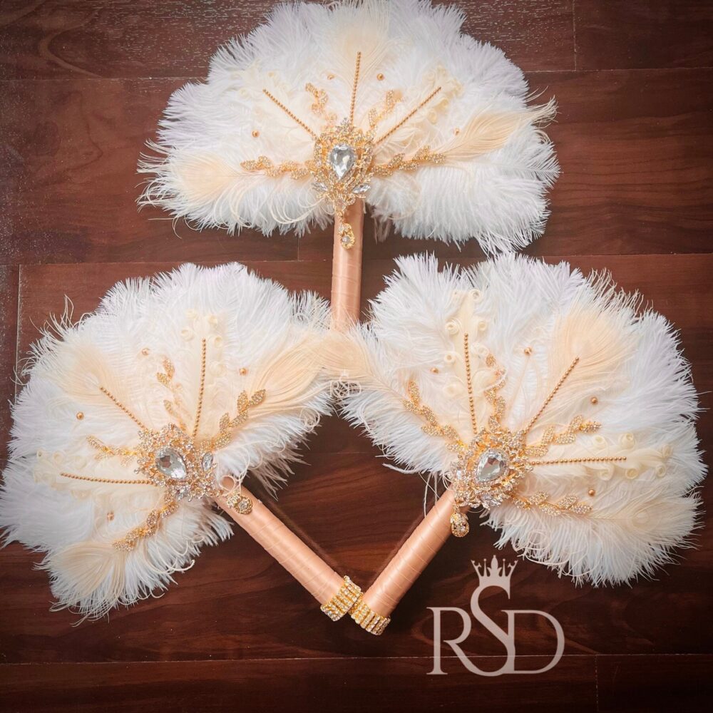 Feather Fan 12" Bouquet For Gatsby Wedding Bridal Party Large Brooch Alternative Mardi Gras Accessories For Costume