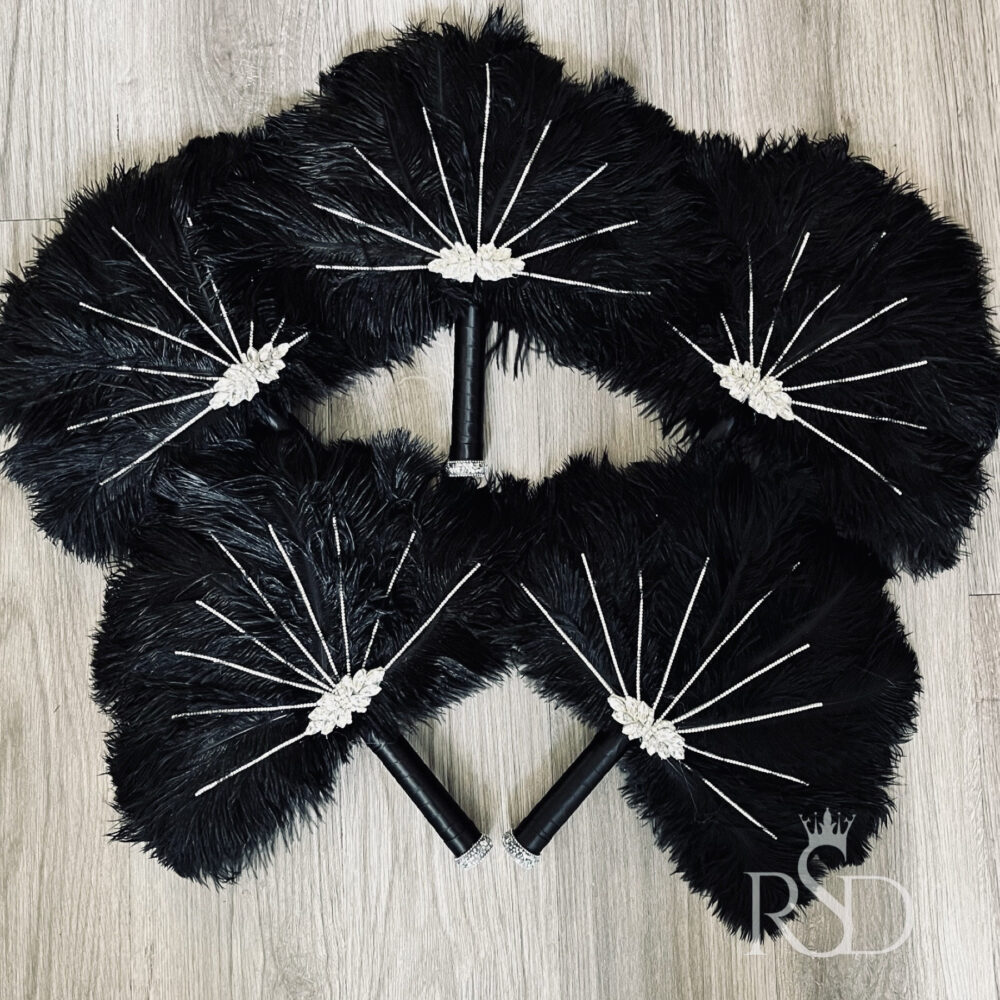 Feather Fan 12" Bouquet For Gatsby Wedding Bridal Party Bridesmaid Alternative Mardi Gras Accessories For Costume