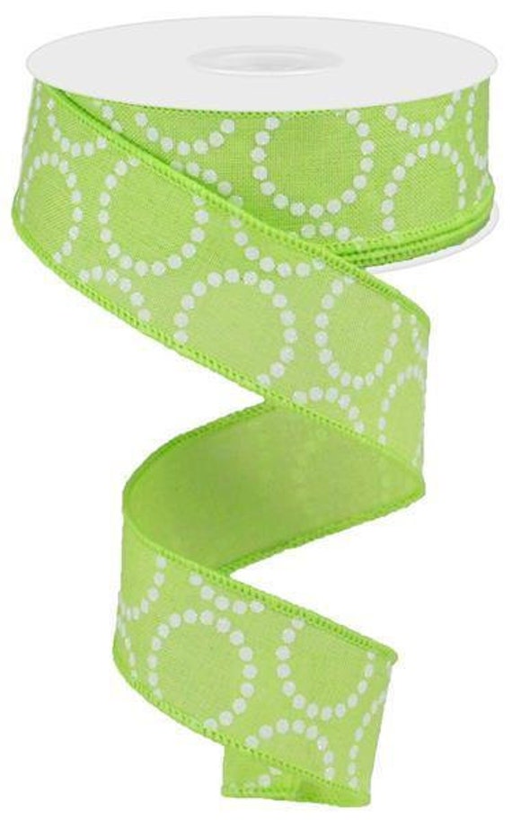 Lime With White Glittered Pearl Beads On Royal Burlap Ribbon 1.5" X 10 Yards Roll Rg0130509