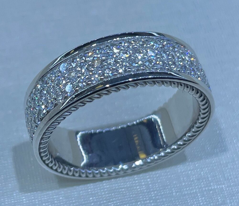 14K White Gold Men Diamond Band, Men's Wedding Ring