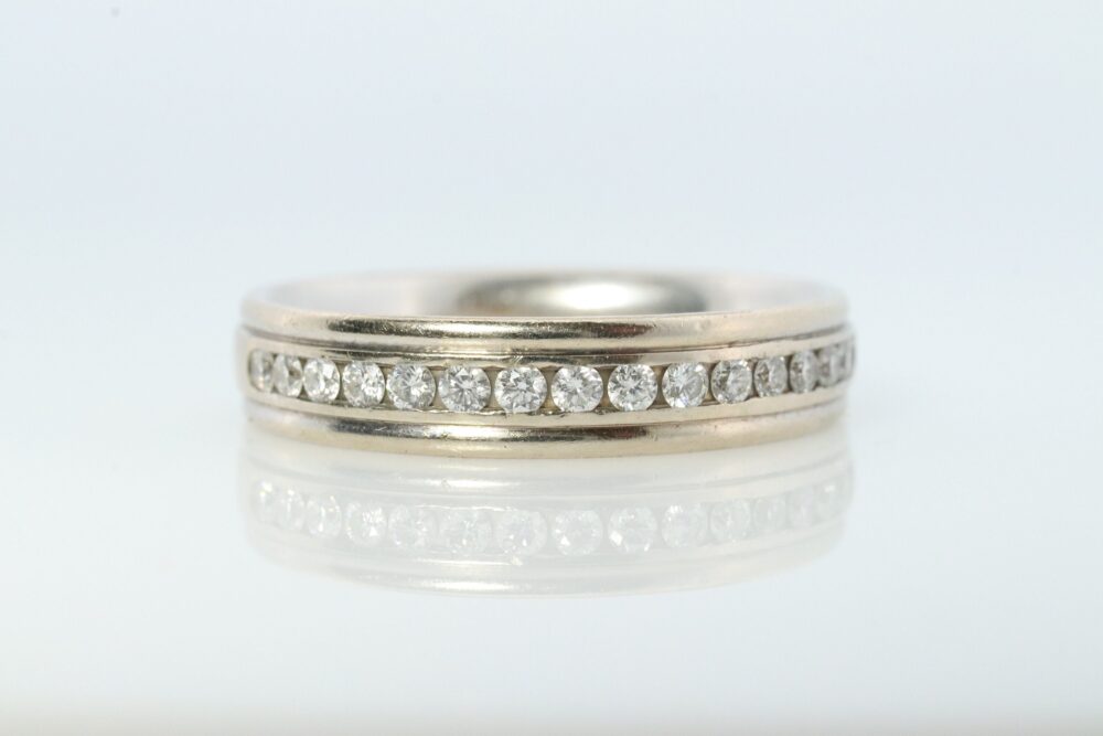 14K Diamond Band. Mens Or Womens Unisex Comfort Fit Band With Channel Set 0.38Ctw Diamonds. Channel Diamond Eternity Ring