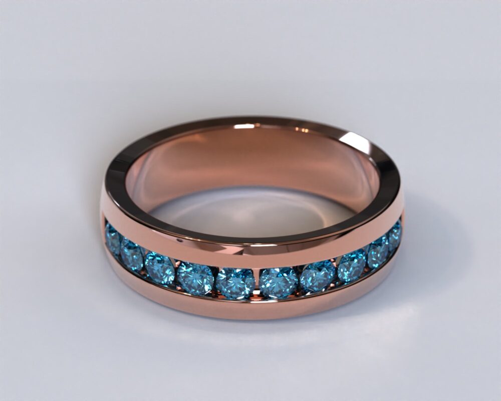Rose Gold Blue Diamond Mens Wedding Band