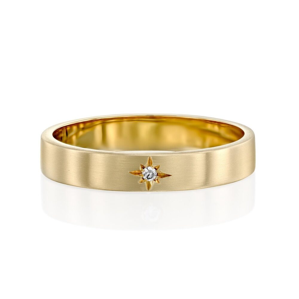 Men Wedding Band, Star Diamond Band, 4mm Ring, 14K Brushed Matte 18K Band