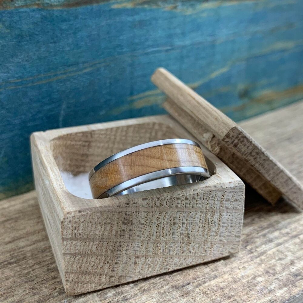 Mens Wedding Band - Titanium & Hickory Wood Ring