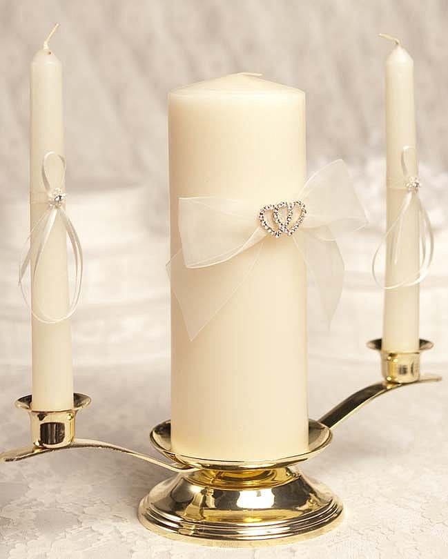 Rhinestone Hearts Wedding Unity Candle & Taper Set