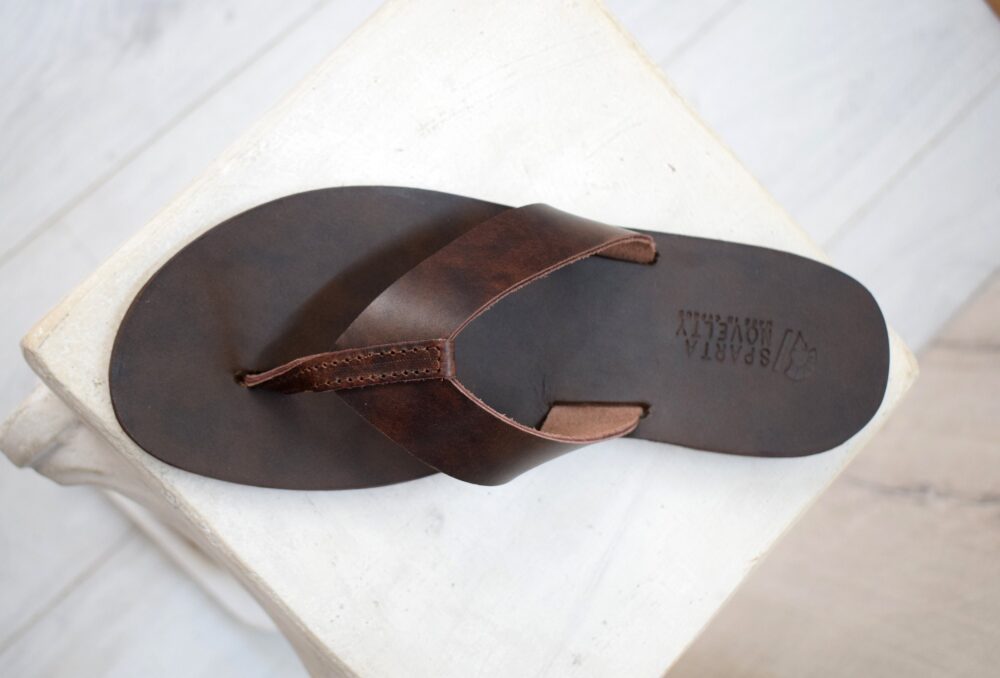 Flip Flop Greek Leather Sandals Men, Brown Color, Gift For Handmade Sparta High Quality Genuine Sandals