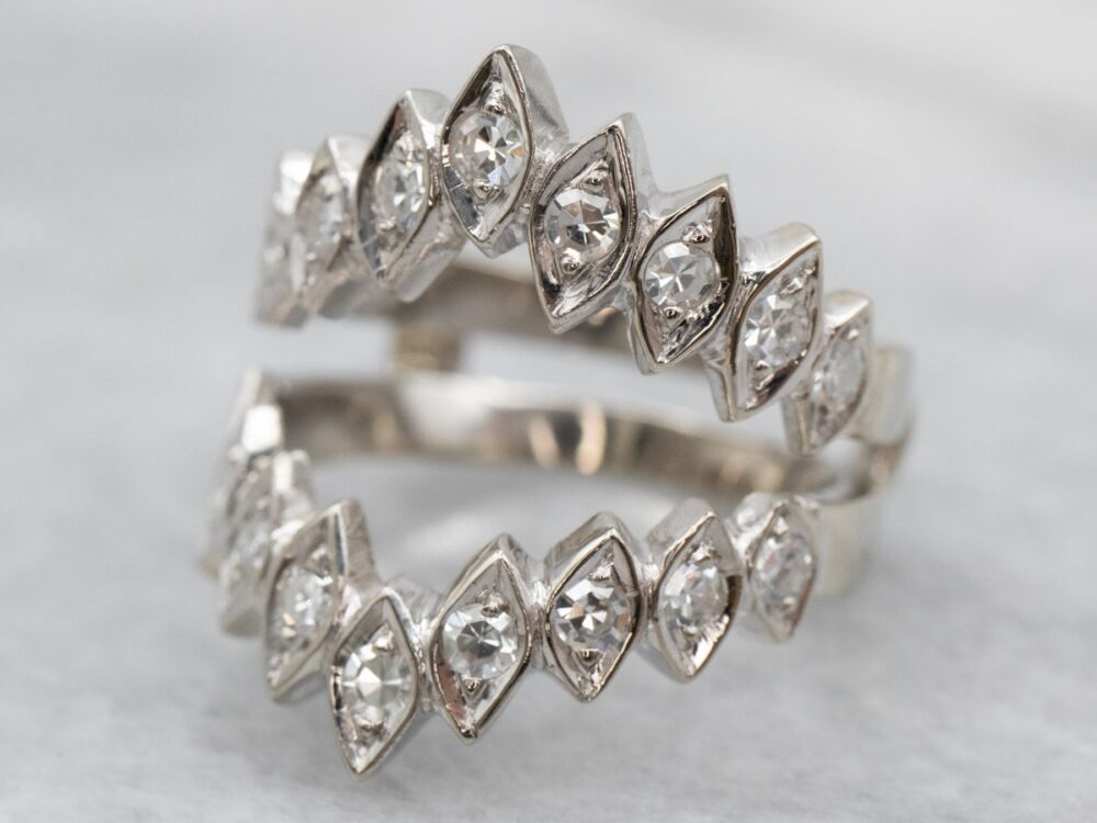14K White Gold Diamond Enhancer Guard Ring, Anniversary Band