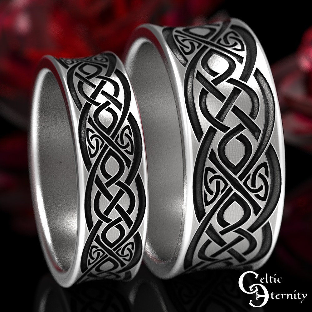 Matching Celtic Rings, Wedding Set, Sterling Silver Bands, His Hers Ring 1560 1561