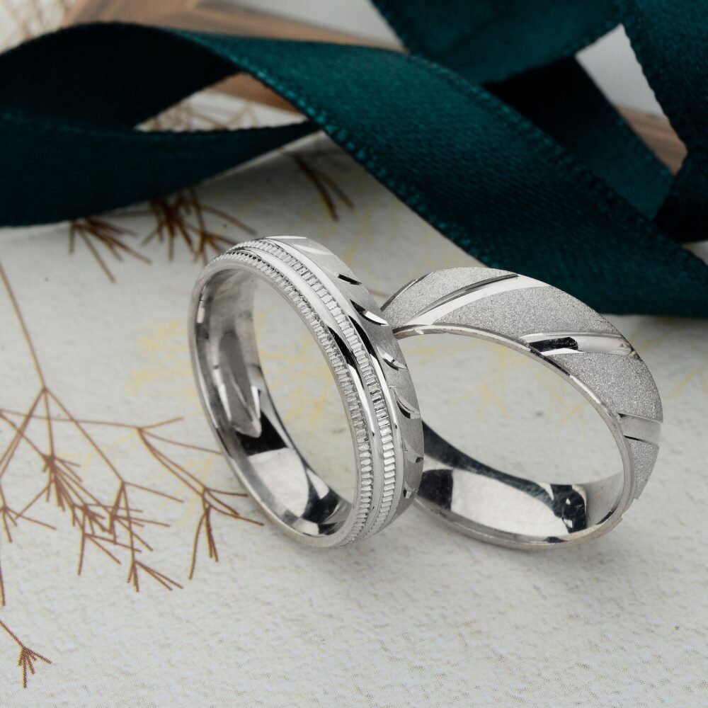 Silver Wedding Band, Silver Bands Set, Couple Rings, Modern His & Hers, Rings Woman