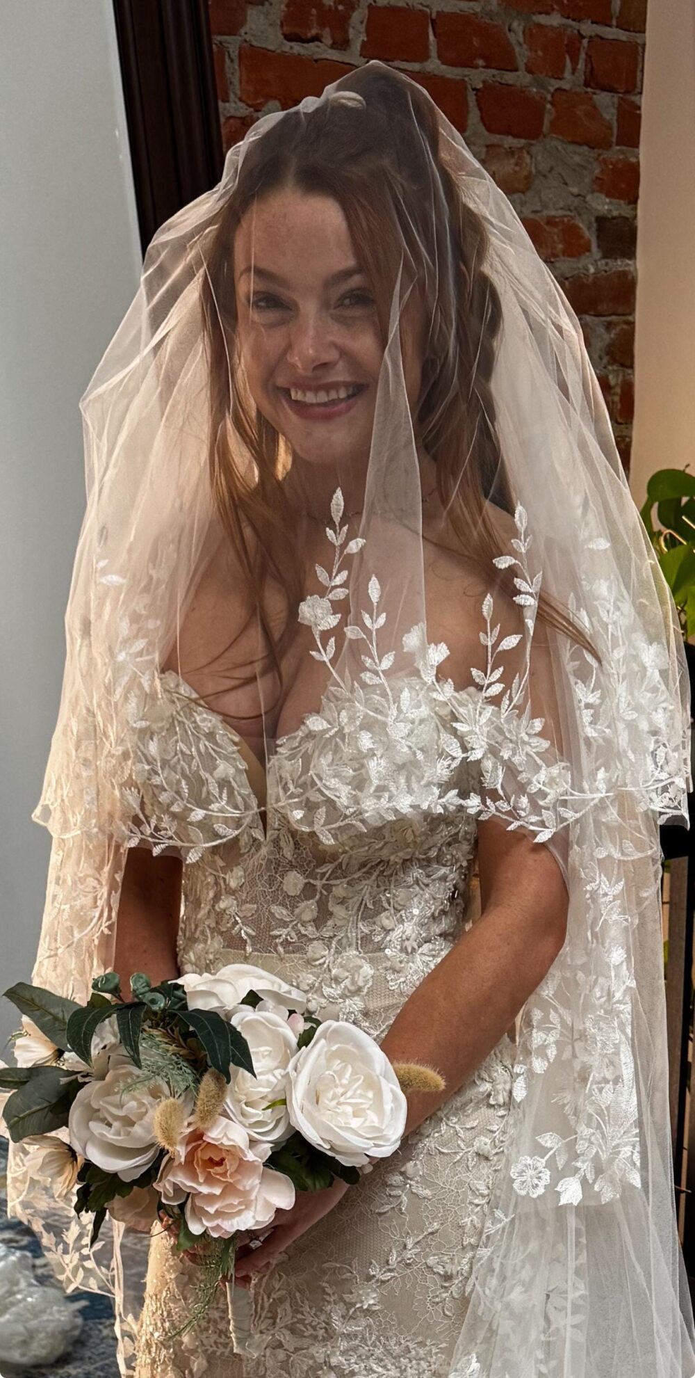 Cathedral Wedding Veil Floral Lace Embroidered Blusher Veil