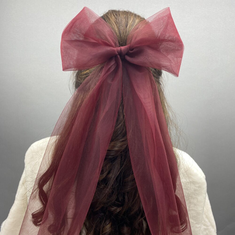 Burgundy Wedding Veil With Bow Detail