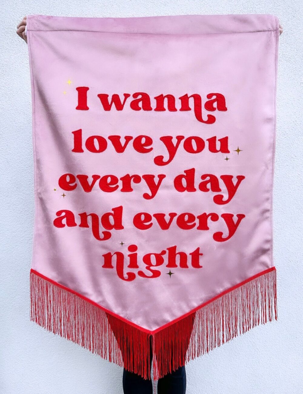 Fringed Velvet Wedding Banner Custom Fabric Sign