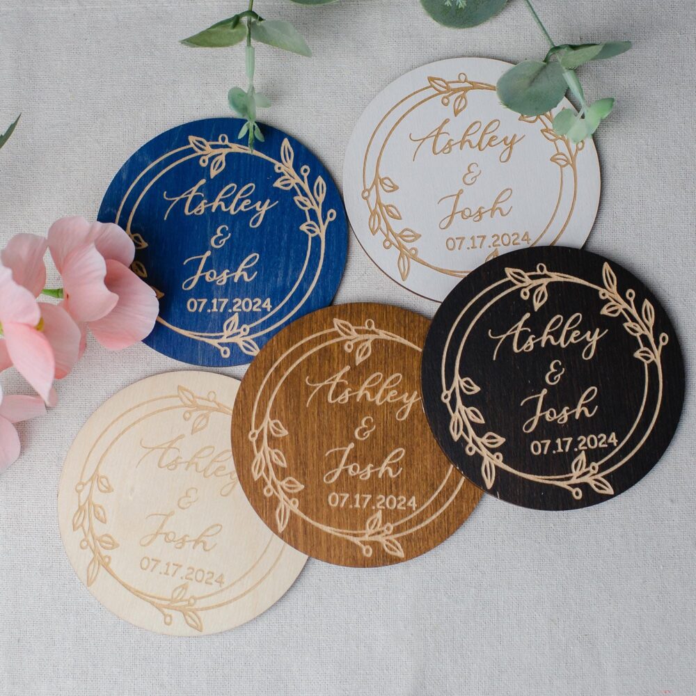 Wedding Favors For Guests, Personalized Wooden Coasters, Custom Engraved Coaster in Bulk