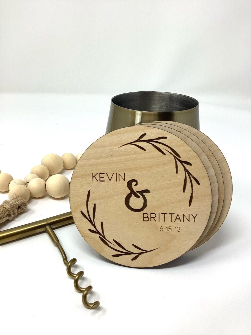 Custom Bulk Wedding Favors, Personalized Wooden Coaster Set, Monogram Coasters, Boho Party Gift, Bridal Shower Gift
