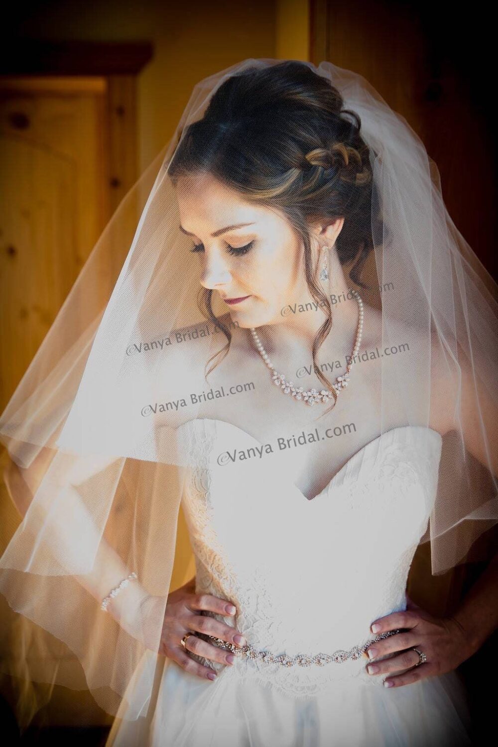 Champagne Bridal Veil in Two Tier 22" & 40" Fingertip Length With 108" Width Gathered Top On A Comb, Classic Bridal Layers