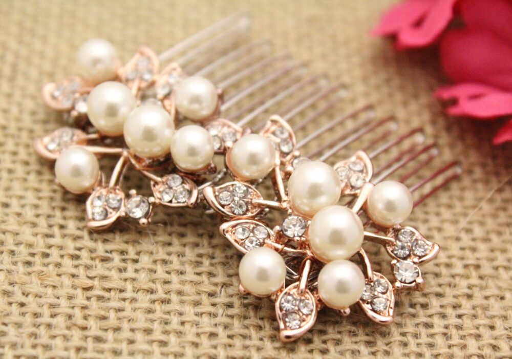 Bohemian Wedding Hair Accessories Rose Gold Comb Pearl Barrette Boho Bridal Crystal Pins Jewelry Prom