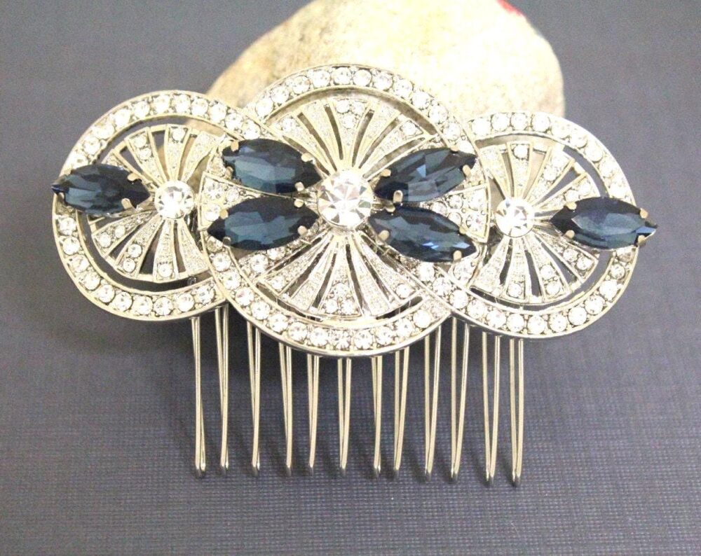 Rose Gold Wedding Hair Comb Navy Blue Crystal Bridal Headpiece Veil Comb Hair Clip Accessories Piece