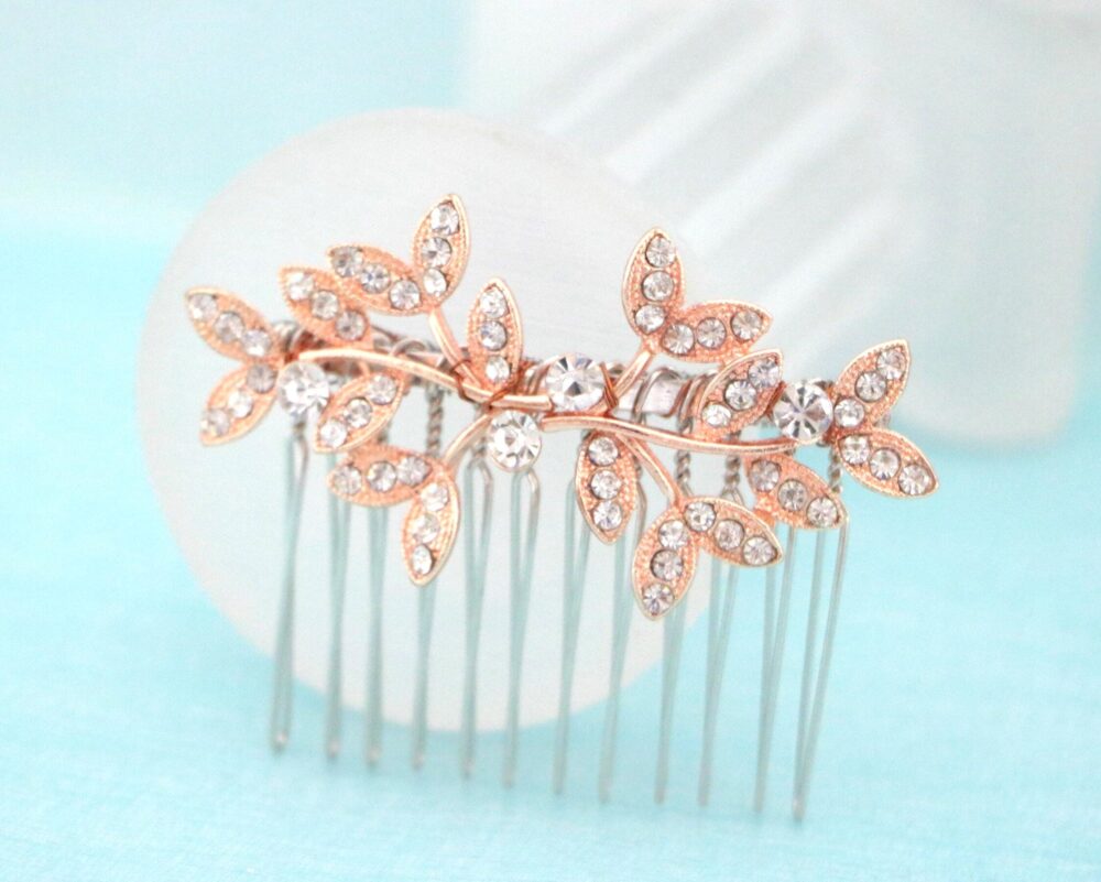 Rose Gold Wedding Hair Accessory Bridesmaid Hair Piece Clip Veil Comb Bridal Side