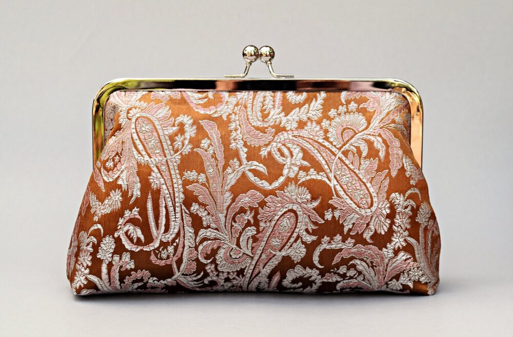Brocade Wedding Clutch - Bronze Pink Paisley Bridal Purse Bag