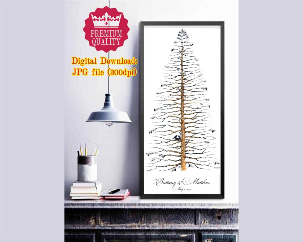 Pine Tree Wedding Guest Book Alternative, Custom Anniversary Art | Digital Guestbook