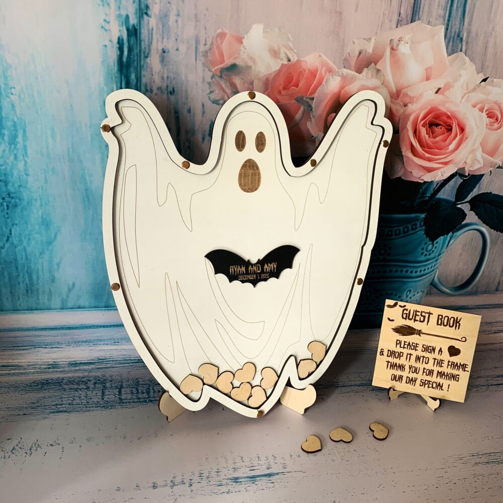 Custom Halloween Wedding Guest Book Alternative, Halloween Themed Guestbook Sign, Wood Book, Unique Drop Box Sign
