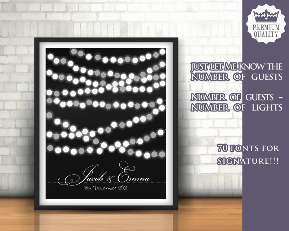 Wedding Guest Book Alternative String Lights Lantern Bridal Shower Family Reunion Personalized Guest Book