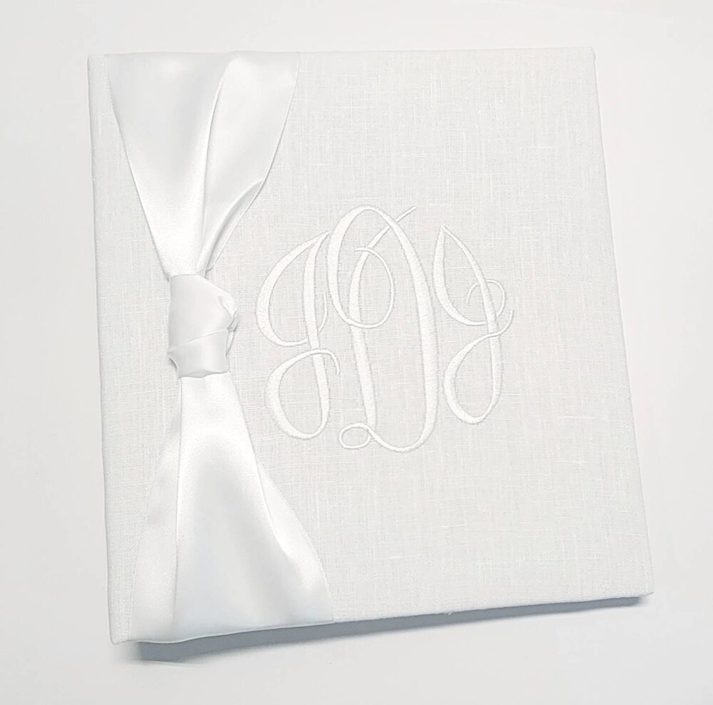 Monogrammed Wedding Memory Book White Linen Or Silk Guest Book