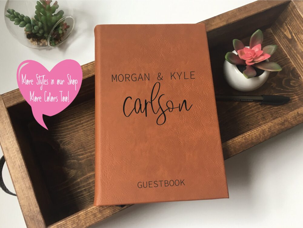 Personalized Faux Leather Wedding Guest Book Elegant Laser Engraved Keepsake