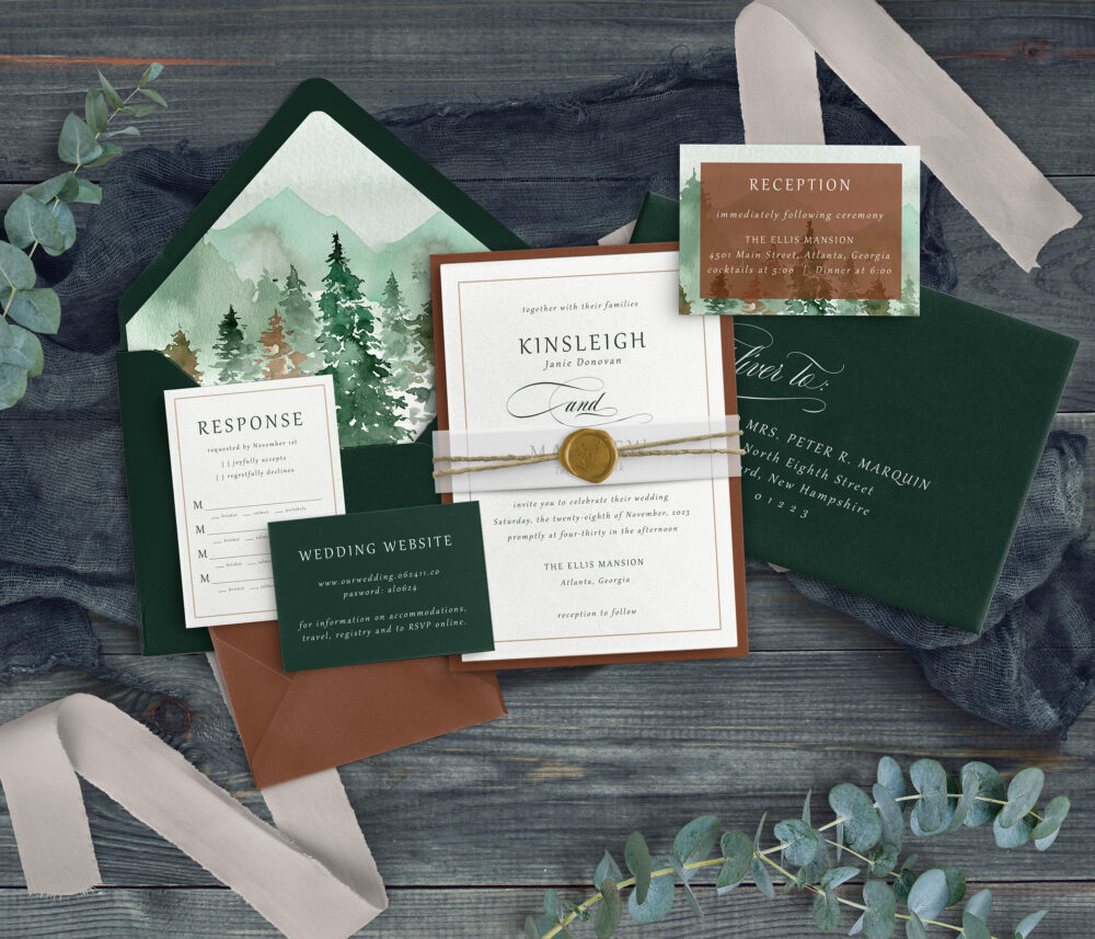 Forest Wedding Invitation Moody Woods, Rustic Greenery