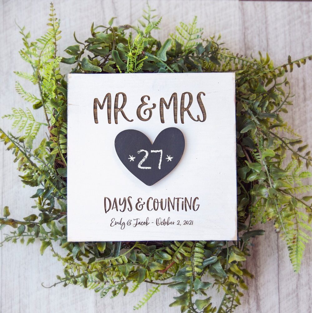 Personalized Wedding Countdown Sign Chalkboard Heart, Engagement Gift