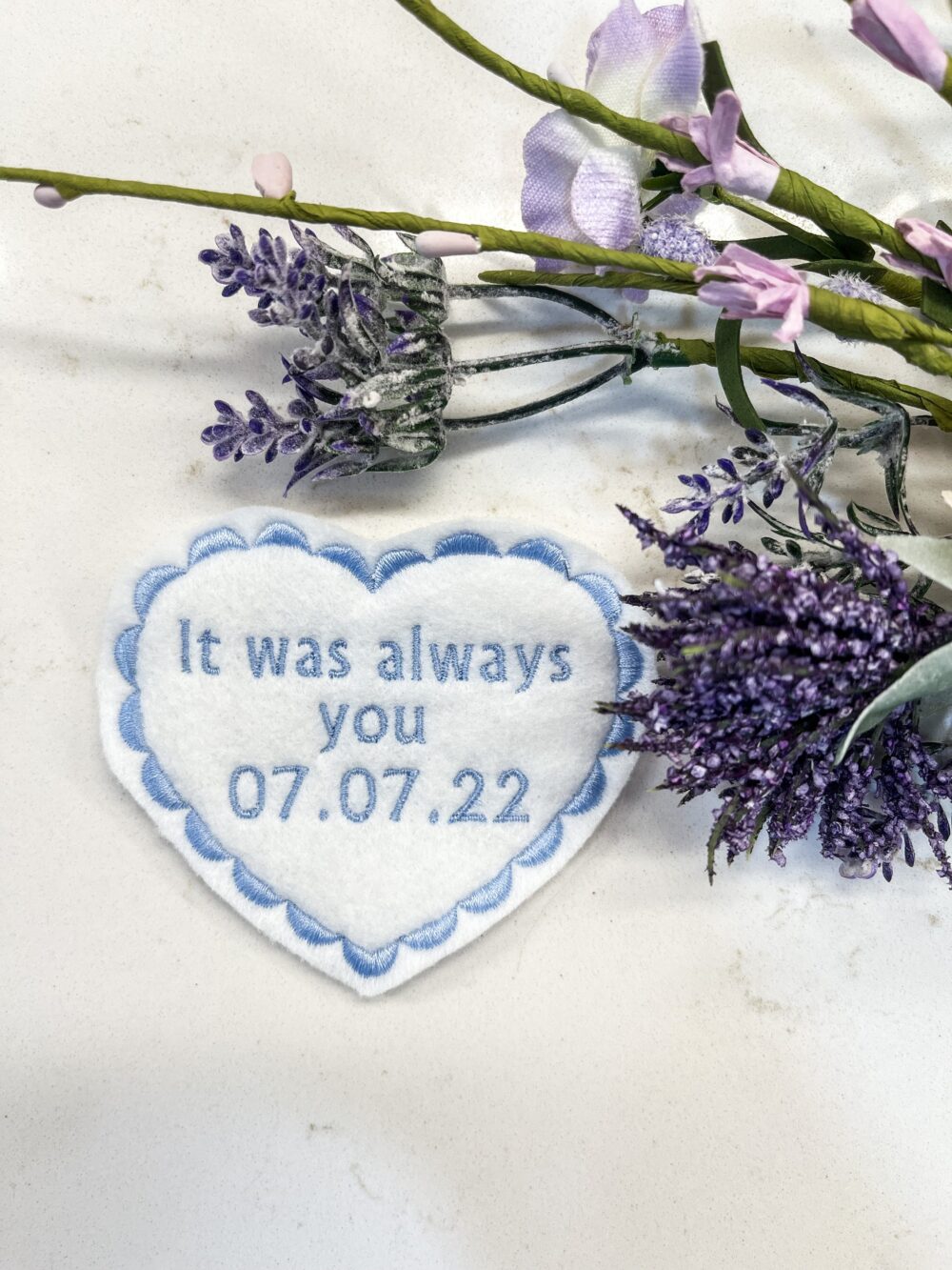 Personalized Wedding Tie Patch/ Embroidered/Felt Heart/ Something Blue/ Iron On/ Sew It Was Always You/ Groom Patch