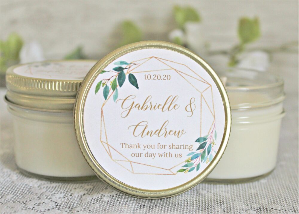 Wedding Favors Candles/Greenery & Gold Favor Personalized 4 Oz. Candle Elegant