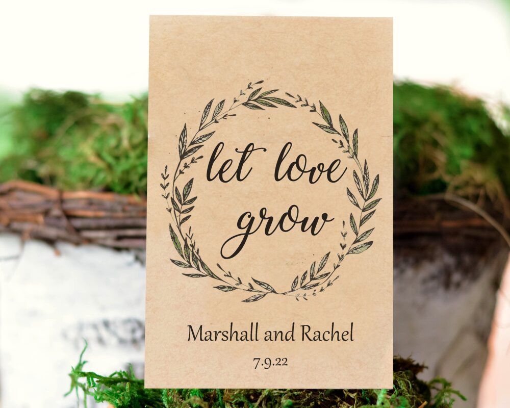 Wildflower Seed Packet Wedding Favors With Eucalyptus Wreath, Personalized Bridal Gifts, Eco-Friendly Event Favor