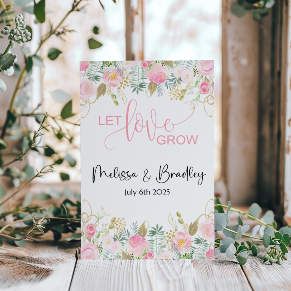 Wedding Favor Seed Packet, Let Love Grow Wildflower Seeds For Guests, Rustic Rose Gold Floral Personalized Gift
