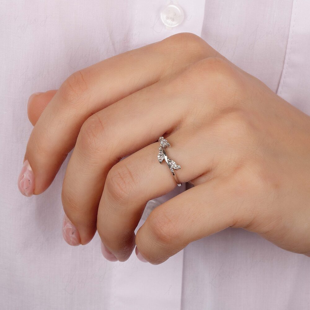 Unique Dainty Womens Wedding Band, Small Minimalist Sterling Silver Marquise Cz Silver Promise Ring For Her
