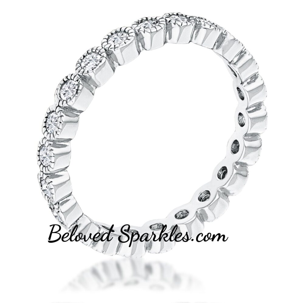 Nora 0.9Ct Round Cz Dotted Bezel Eternity Band Ring-Round Cubic Zirconia Stackable Contemporary Minimalist Silvertone Wedding Bridal Ring