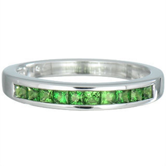 Tsavorite Green Garnet Eternity Band Ring 14K Yellow White Rose Gold 3/4Ct Princess Cut Natural Gemstone | Sku 838-14K