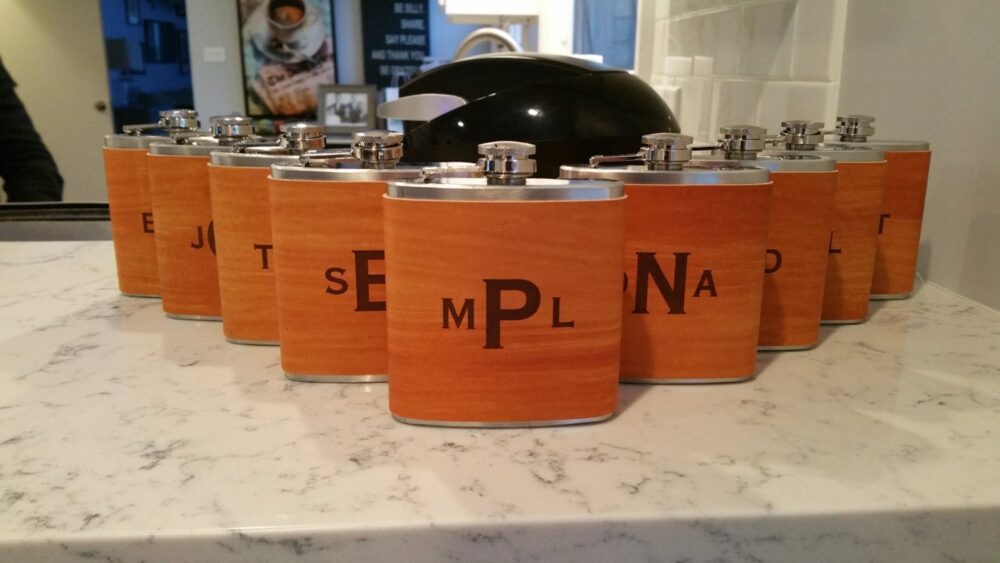 Set Of 6 Groomsman Gift For The Wedding Party Leather Flask Personalized With Free Backside Engraving