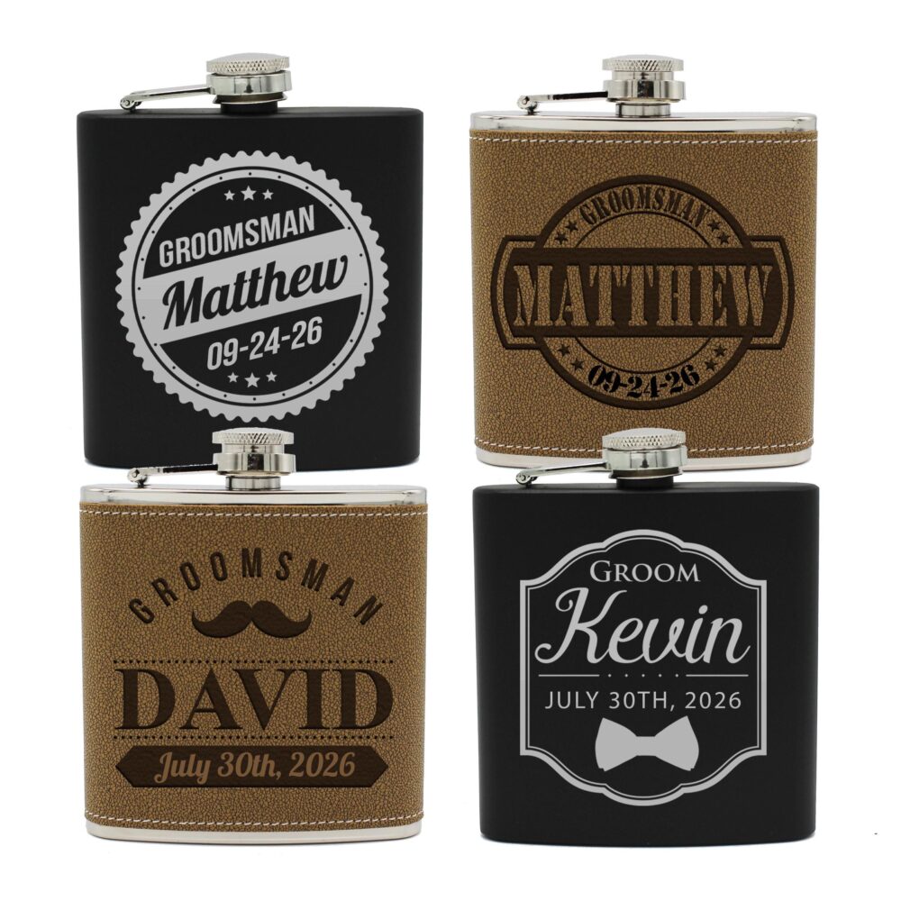 Engraved Flask, Wedding Groomsmen Gift, Personalized Custom Monogram Flasks For Men