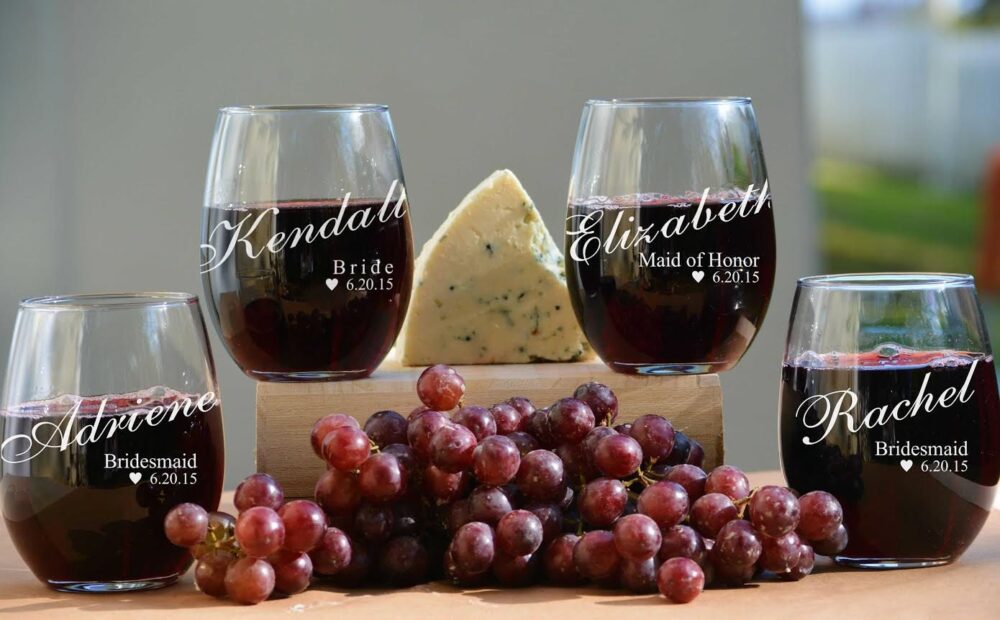 Personalized Wine Glass, Bridesmaids Gifts, Customized Stemless Monogram Bridesmaid Gift, Glass Wedding Favors