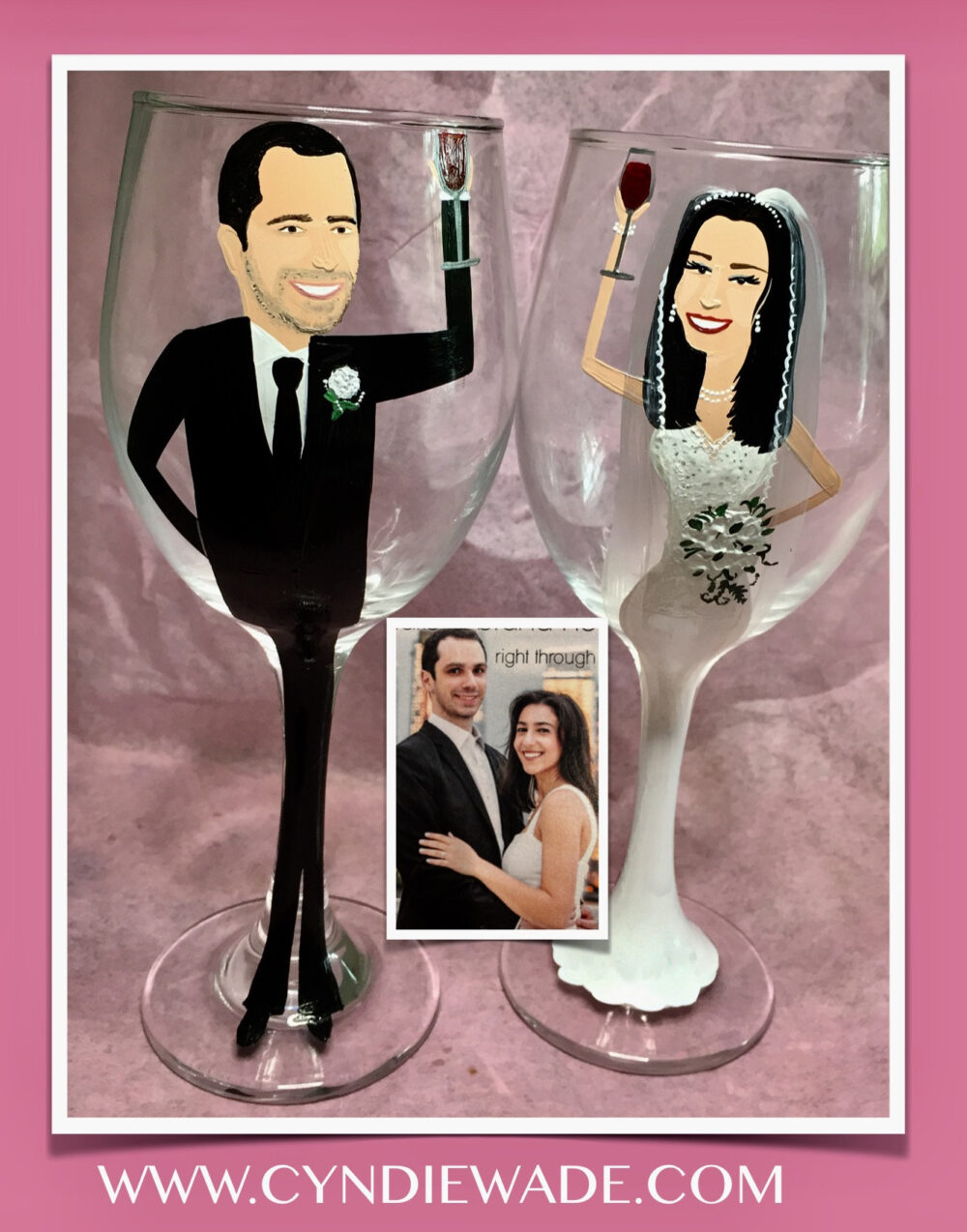 Custom Caricature Wedding Wine Glass Set Personalized Bride & Groom Toasting Glasses