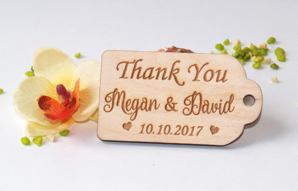 Wedding Favor Tags, Wood Favors, Wedding Rustic Custom Heart Name Tag