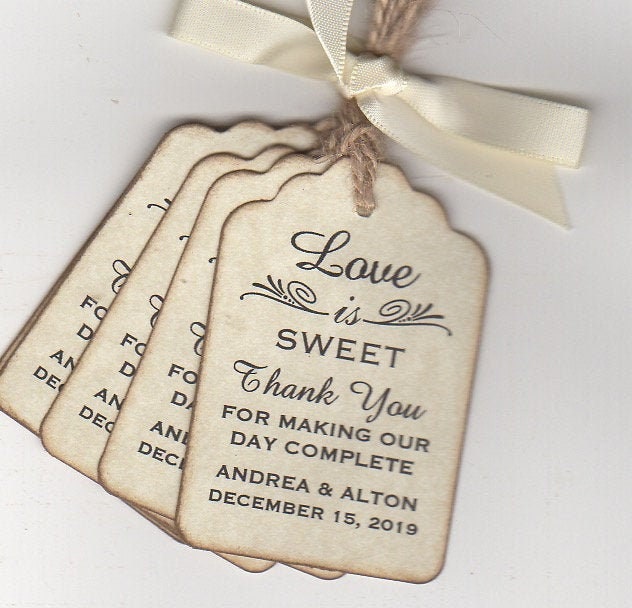 Love Is Sweet Wedding Favor Tags, Personalized Bridal Shower Tags For Candy Cookies Honey Jam Jar Label - Set Of 50