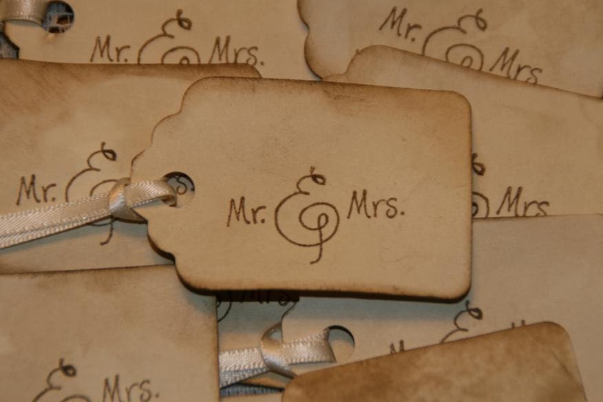 Vintage Primitive Wedding Favor Tags, Mr & Mrs Thank You Tags